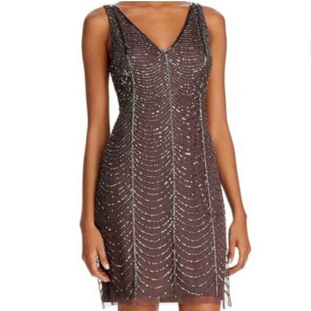 NWOT ADRIANNA PAPELL Beaded Cocktail Dress Size 8 - Picture 1 of 9